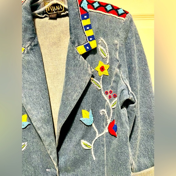 VINTAGE DENIM BLAZER BEADED FLORAL BY IVANA TRUMP 💐❤️🔥 - Picture 6 of 10